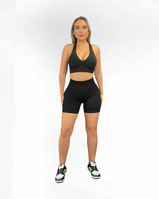 Midnight Black Seamless Contour Scrunch Butt Biker Shorts